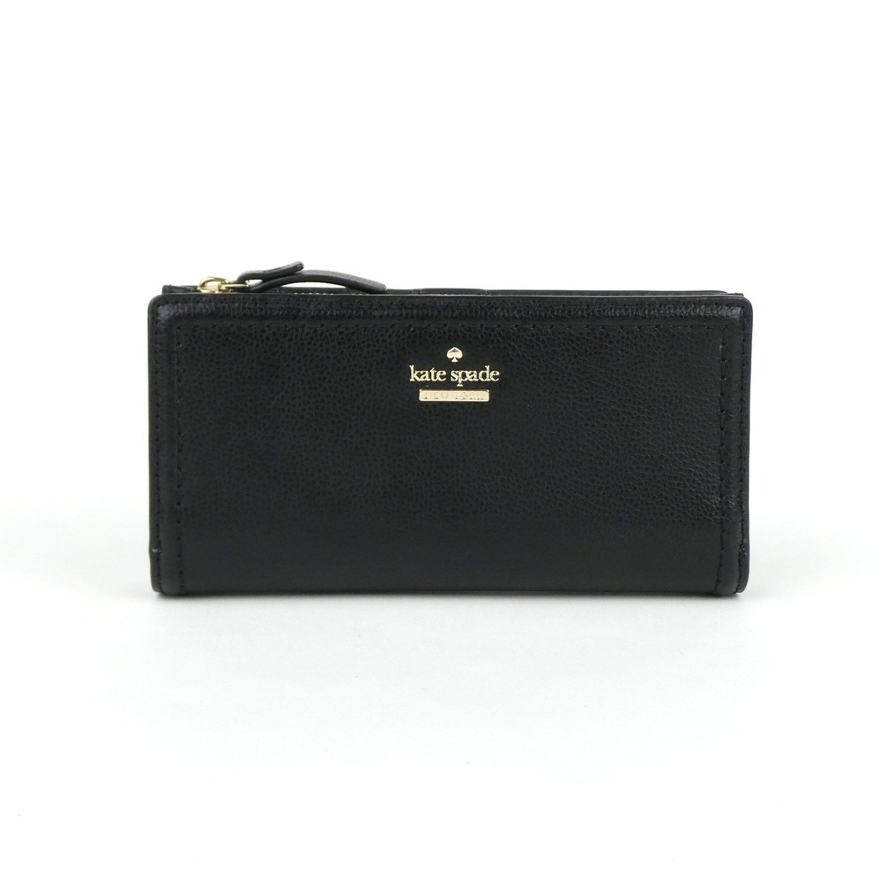 kate spade new york black leather bifold snap wallet